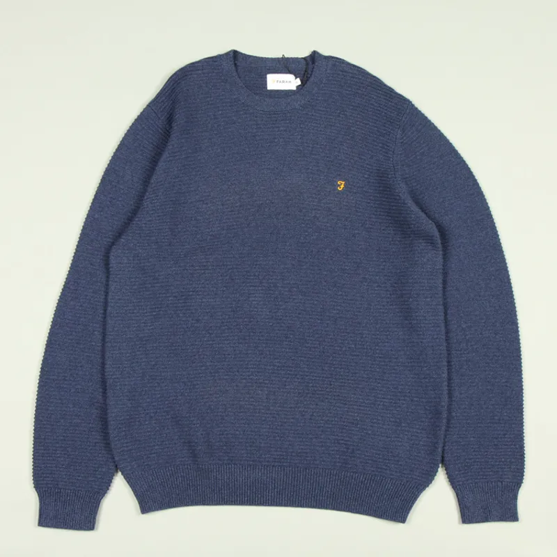 Farah Calum Textured Crew Sweater - Bobby Blue Marl